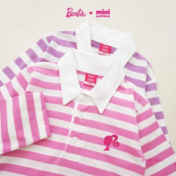 Barbie x Minicottons Long Sleeve Polo Stripe Tshirt Lengan Panjang Polo Salur Anak Unisex 1-12 Tahun - Image 8