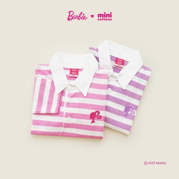 Barbie x Minicottons Long Sleeve Polo Stripe Tshirt Lengan Panjang Polo Salur Anak Unisex 1-12 Tahun - Image 9