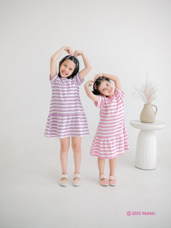 Barbie x Minicottons Stripe Ruffle Dress Salur Baju Anak Perempuan 3-10 Tahun - Image 3