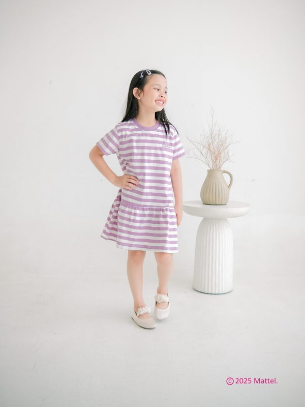 Barbie x Minicottons Stripe Ruffle Dress Salur Baju Anak Perempuan 3-10 Tahun - Image 4