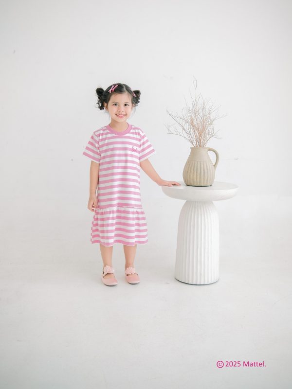 Barbie x Minicottons Stripe Ruffle Dress Salur Baju Anak Perempuan 3-10 Tahun - Image 5