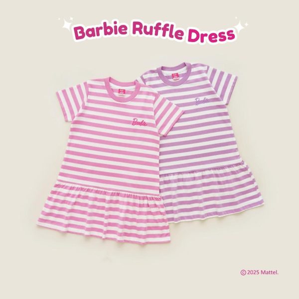 Barbie x Minicottons Stripe Ruffle Dress Salur Baju Anak Perempuan 3-10 Tahun - Image 7