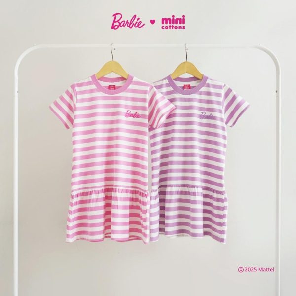 Barbie x Minicottons Stripe Ruffle Dress Salur Baju Anak Perempuan 3-10 Tahun - Image 8