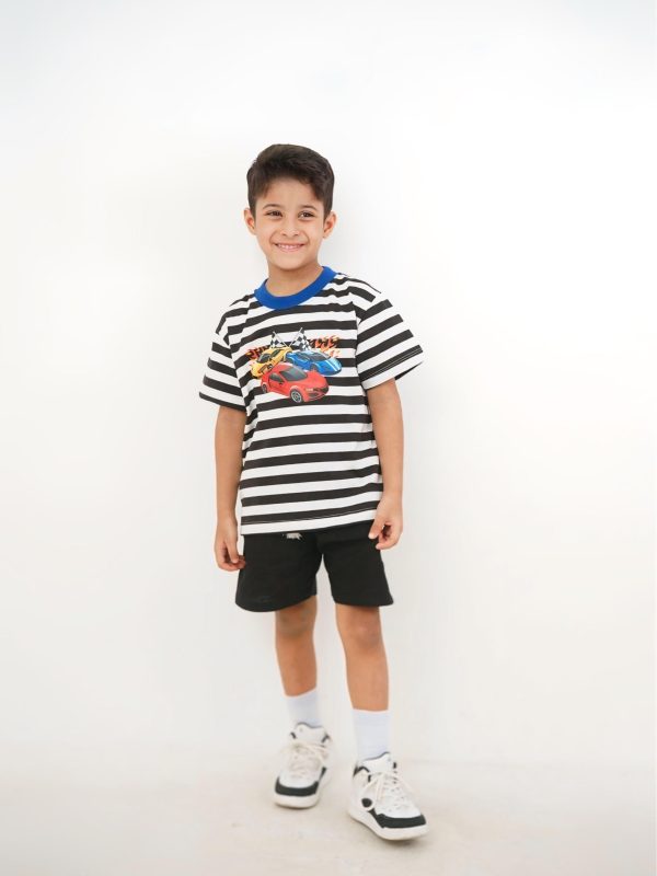 Minicottons Stripe Car Grafis Tshirt Salur Kaos Baju Anak Laki Laki 1-12 Tahun - Image 2