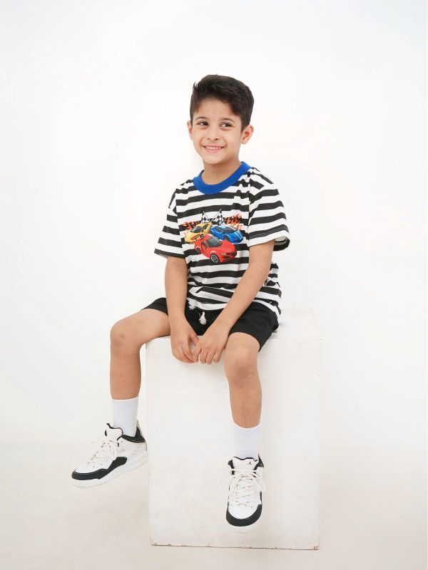 Minicottons Stripe Car Grafis Tshirt Salur Kaos Baju Anak Laki Laki 1-12 Tahun - Image 3