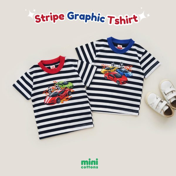 Minicottons Stripe Car Grafis Tshirt Salur Kaos Baju Anak Laki Laki 1-12 Tahun - Image 4