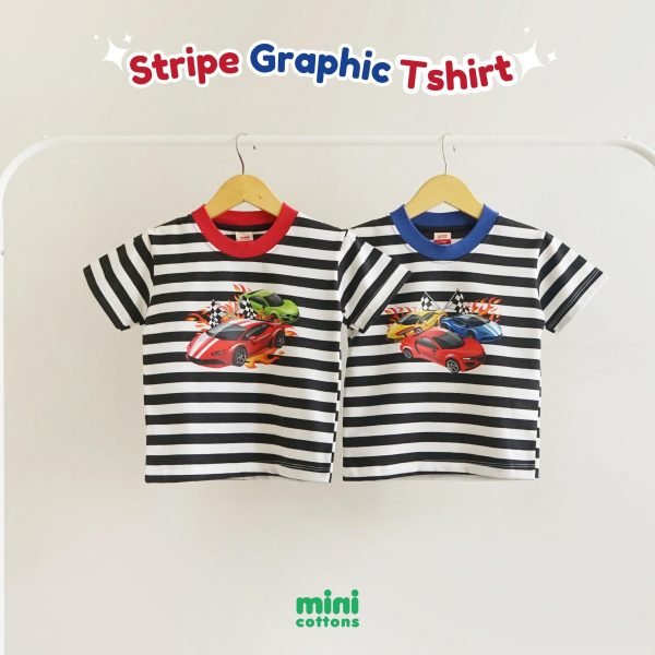Minicottons Stripe Car Grafis Tshirt Salur Kaos Baju Anak Laki Laki 1-12 Tahun - Image 5