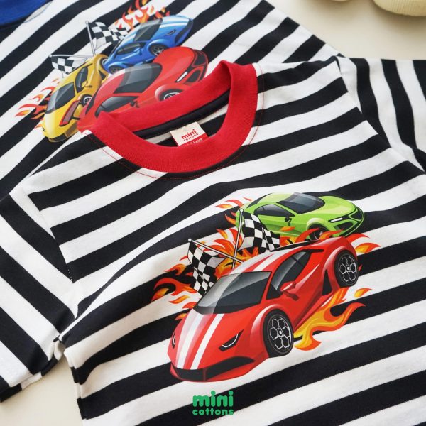 Minicottons Stripe Car Grafis Tshirt Salur Kaos Baju Anak Laki Laki 1-12 Tahun - Image 6