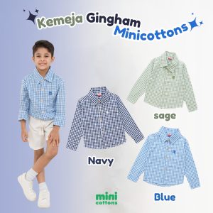 Mini Cottons Kemeja Gingham Baju Anak Unisex 1-12 Tahun 100% Katun