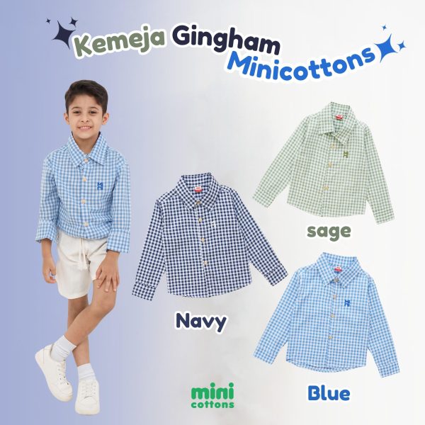 Mini Cottons Kemeja Gingham Baju Anak Unisex 1-12 Tahun 100% Katun