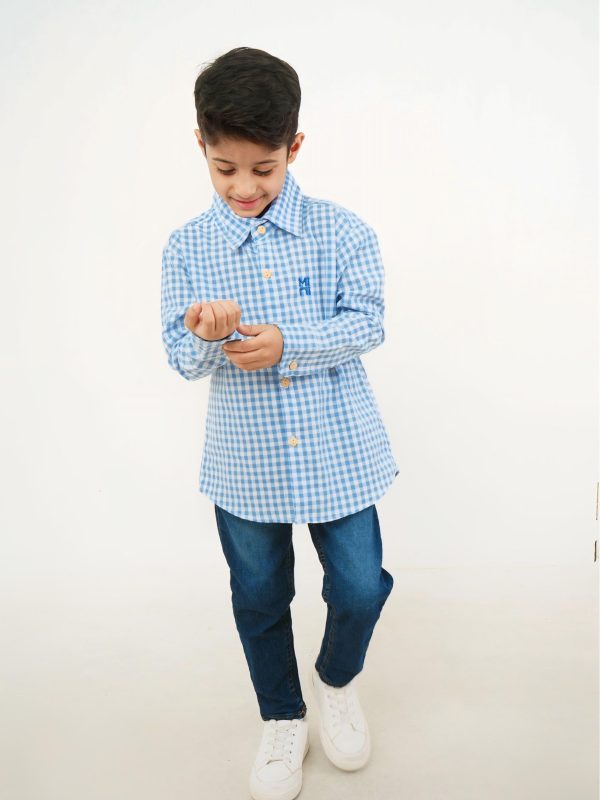 Mini Cottons Kemeja Gingham Baju Anak Unisex 1-12 Tahun 100% Katun - Image 2