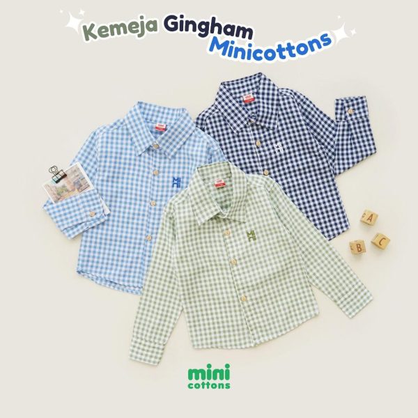 Mini Cottons Kemeja Gingham Baju Anak Unisex 1-12 Tahun 100% Katun - Image 6