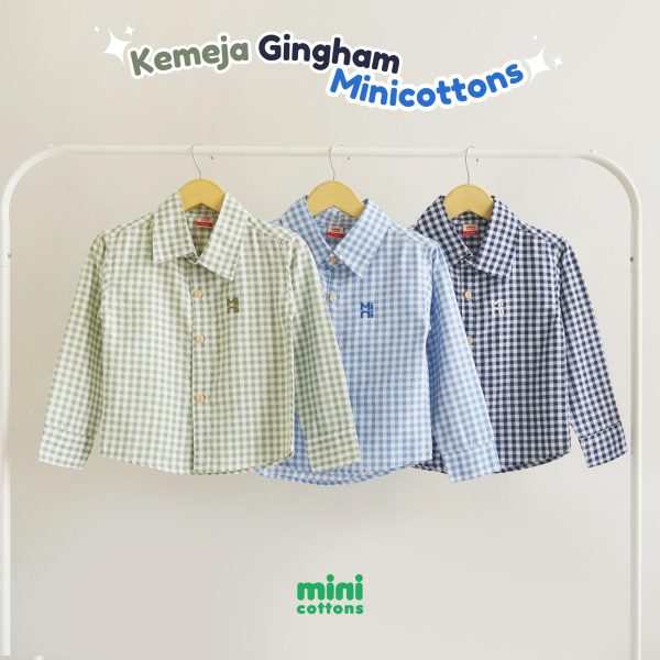Mini Cottons Kemeja Gingham Baju Anak Unisex 1-12 Tahun 100% Katun - Image 7