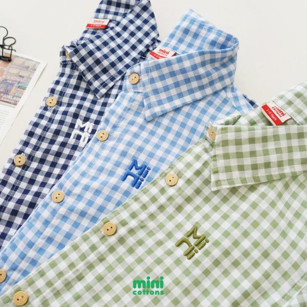 Mini Cottons Kemeja Gingham Baju Anak Unisex 1-12 Tahun 100% Katun - Image 9