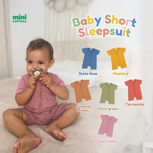 [CLEARANCE SALE] Minicottons Baby Sleepsuit Short 100% Katun Jumpsuit Bayi Double Zipper Baby Piyama 0-2 tahun
