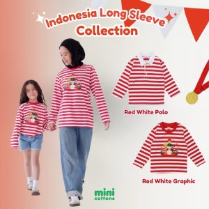 Mini Cottons Unisex Long Sleeve Tshirt Polo Shirt Indonesia 17an Merdeka Series 1-12 Tahun