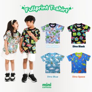 MINI COTTONS Kaos Anak Unisex Dino Fullprint Kids Tshirt 100% Katun 1-12 Tahun