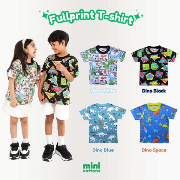 MINI COTTONS Kaos Anak Unisex Dino Fullprint Kids Tshirt 100% Katun 1-12 Tahun