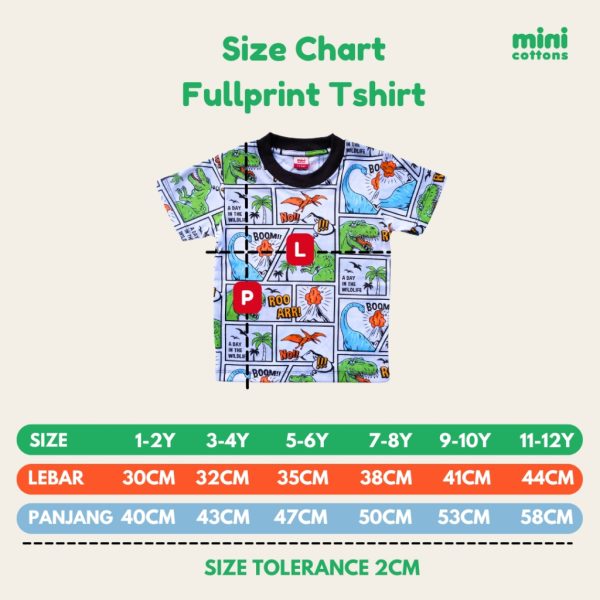 MINI COTTONS Kaos Anak Unisex Dino Fullprint Kids Tshirt 100% Katun 1-12 Tahun - Image 9