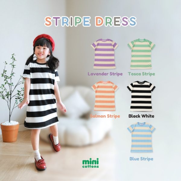 MINI COTTONS Stripe Dress Garis Salur Baju Anak Perempuan