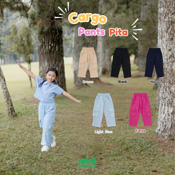 Minicottons Linen Cargo Pita Pants Celana Kargo Anak Perempuan 1-12 Tahun