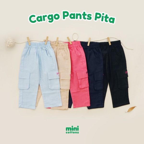 Minicottons Linen Cargo Pita Pants Celana Kargo Anak Perempuan 1-12 Tahun - Image 4