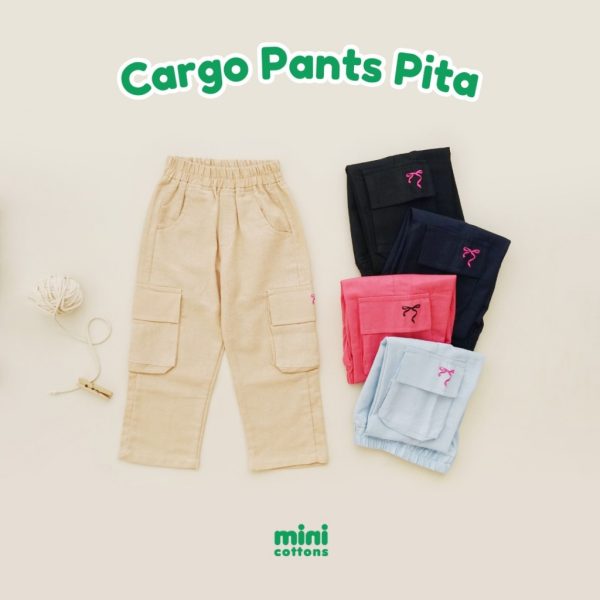Minicottons Linen Cargo Pita Pants Celana Kargo Anak Perempuan 1-12 Tahun - Image 6