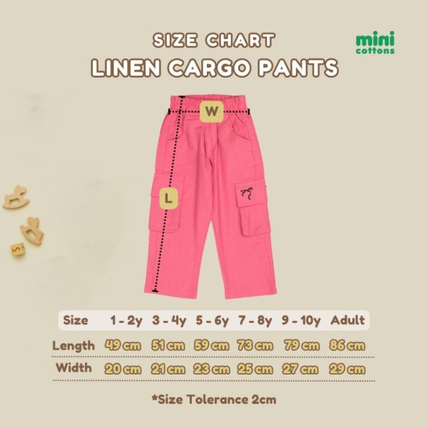 Minicottons Linen Cargo Pita Pants Celana Kargo Anak Perempuan 1-12 Tahun - Image 9