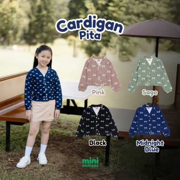 Minicottons Cardigan Anak Perempuan Print Pita Ribbon Knitwear 3-10 Tahun