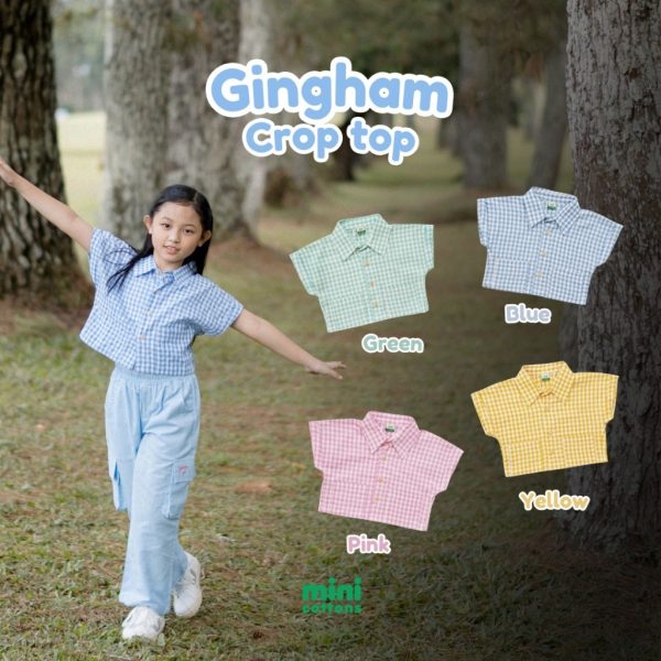 Mini Cottons Kemeja Gingham Crop Top Anak Perempuan 1-12 Tahun 100% Katun