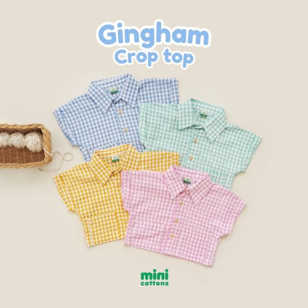 Mini Cottons Kemeja Gingham Crop Top Anak Perempuan 1-12 Tahun 100% Katun - Image 2