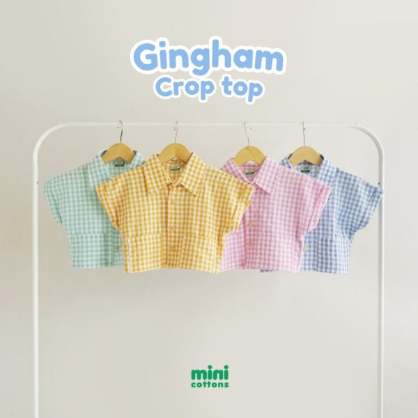 Mini Cottons Kemeja Gingham Crop Top Anak Perempuan 1-12 Tahun 100% Katun - Image 3