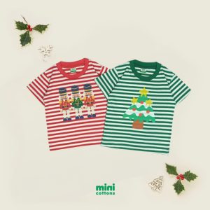 Minicottons Stripe Tshirt Salur Kaos Natal Anak Christmas Unisex 1-12 Tahun