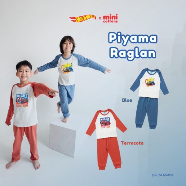 Hot Wheels x Minicottons Baju Piyama Raglan Hotwheels Anak Laki Laki 2-12 Tahun