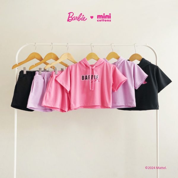 Barbie x Minicottons Setelan Hoodie Short Set Anak Perempuan 2-12 Tahun - Image 7