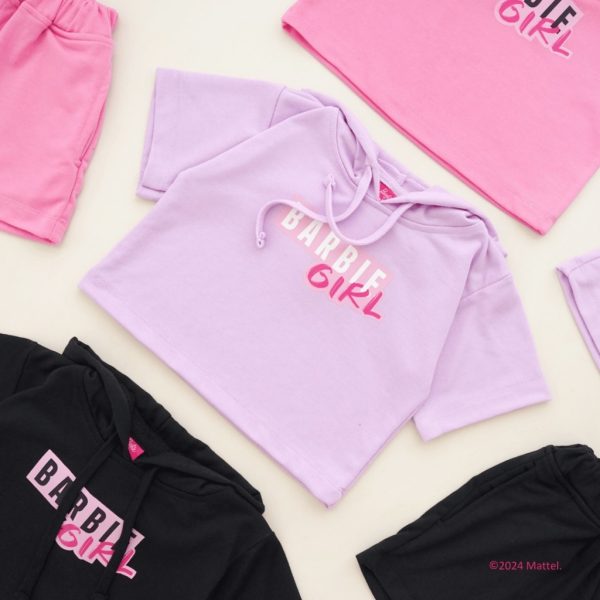Barbie x Minicottons Setelan Hoodie Short Set Anak Perempuan 2-12 Tahun - Image 8
