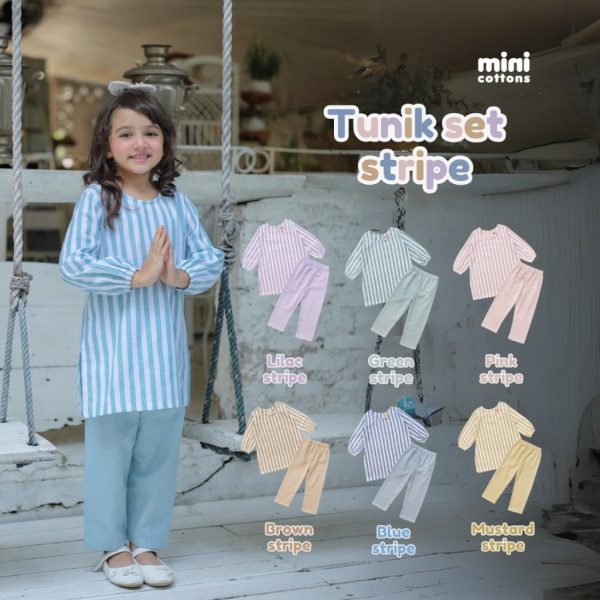 Minicottons Setelan Tunik Set Dress Motif Salur Striped Baju Anak Perempuan 1-12 Tahun