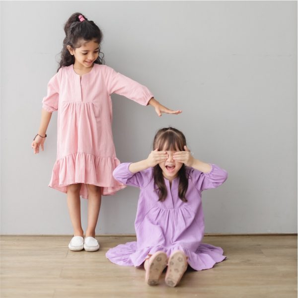 MINI COTTONS Dress Linen Baju Anak Perempuan Lengan Panjang Gamis Tunik - Image 2