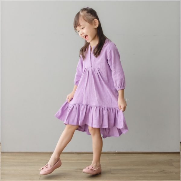MINI COTTONS Dress Linen Baju Anak Perempuan Lengan Panjang Gamis Tunik - Image 4