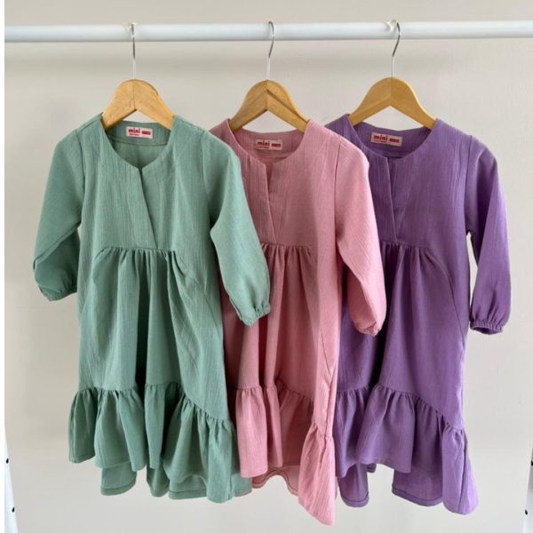 MINI COTTONS Dress Linen Baju Anak Perempuan Lengan Panjang Gamis Tunik - Image 7